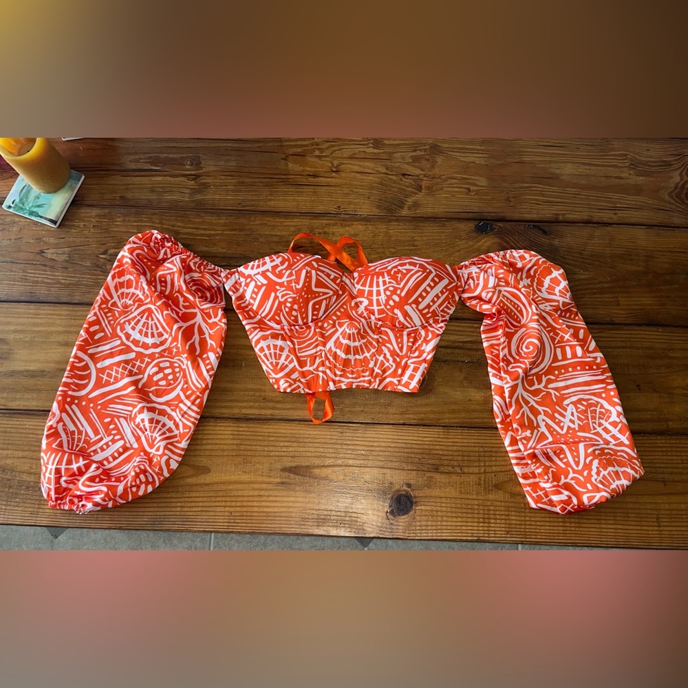 NEW SHEIN Orange and White Patterned Corset Top